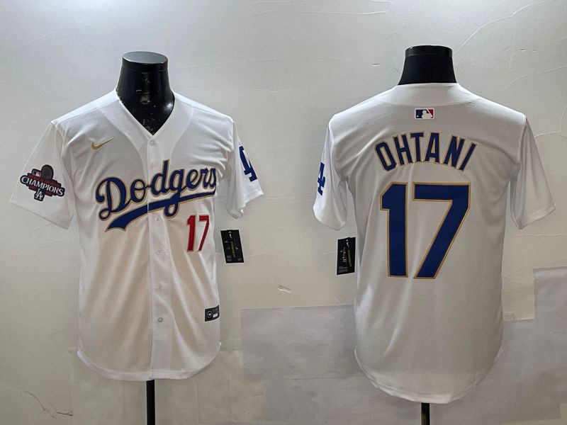Men Los Angeles Dodgers 17 Ohtani White Gold Game 2025 Nike MLB Jersey style 02254